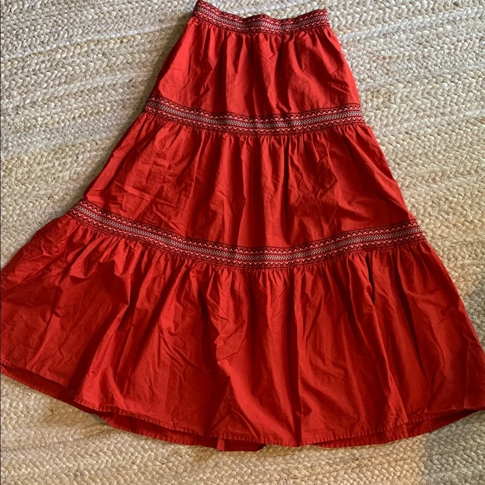 A Loves A Red Tiered Maxi Skirt - Women's Boho Style 100% Cotton size small - Picture 5 of 8